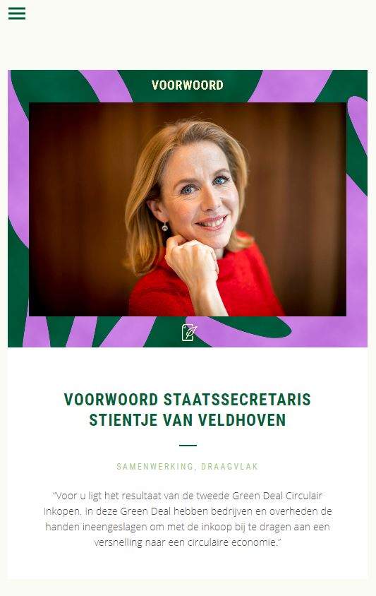 Introduction by Dutch Secretary of State Ms. S. van Veldhoven in online Dutch Magazine Green Deal Circular Procurement